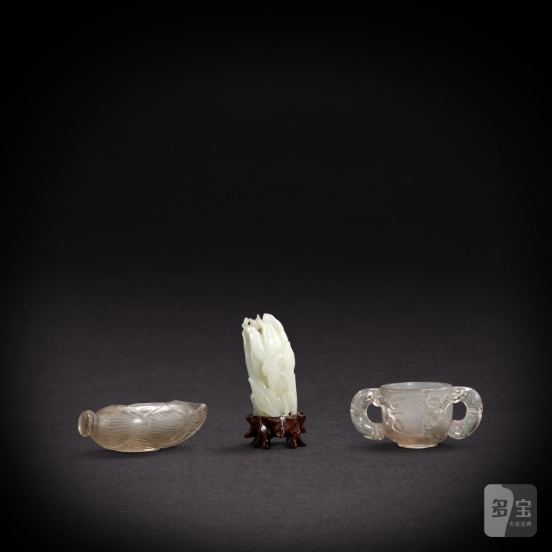 A set of three rock crystal and jade ornaments, Qing dynasty, 18th - 19th century | 清十八至十九世紀 水晶及玉擺件一套三件 - 图2
